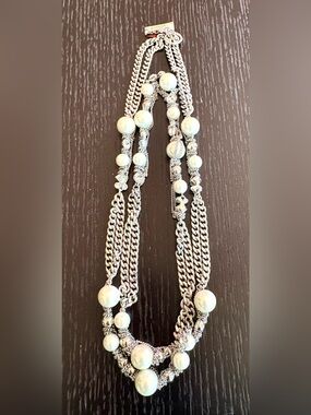 Givenchy Haute Couture 1980s Runway Rhodium Faux Pearl and Rhinestone Necklace